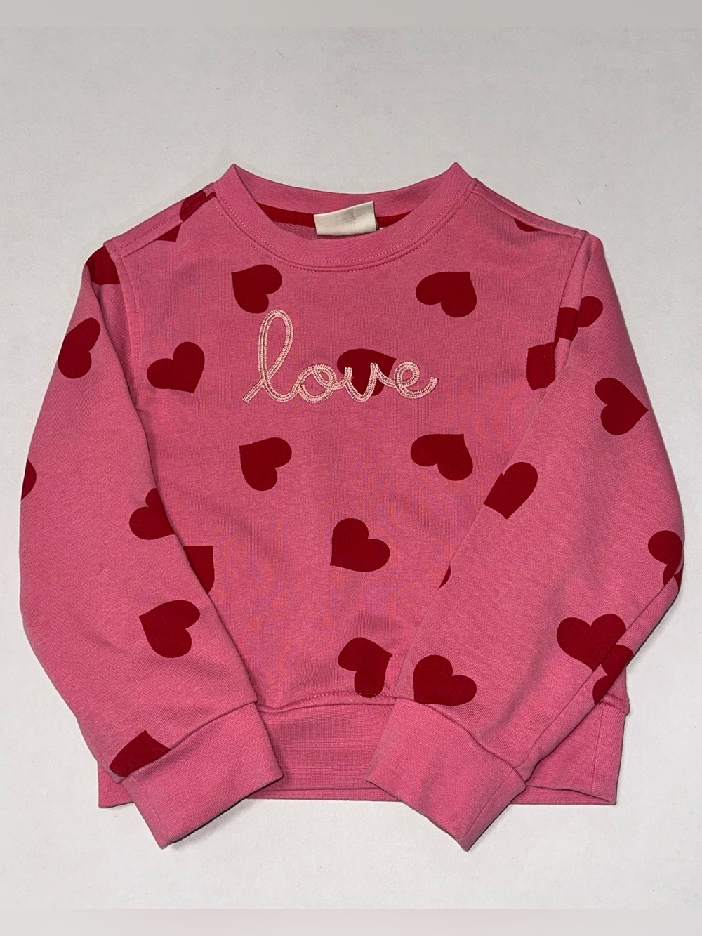 Scotch & Soda Girls XS Pink Long Sleeve Crewneck Sweatshirt Love Heart Print
